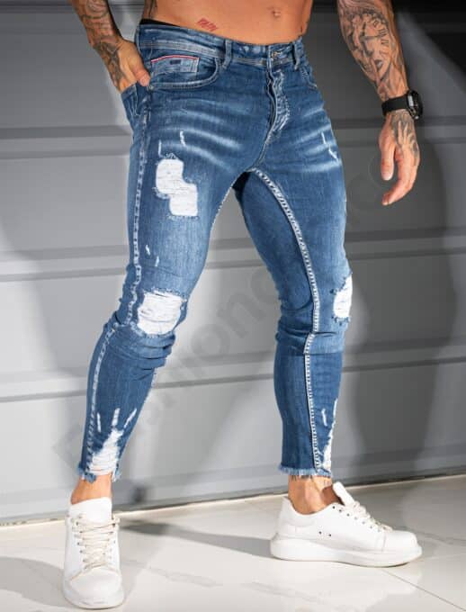 Ανδρικό τζιν παντελόνι Skinny με σκισίματα-μπλε-κωδ 4514-5