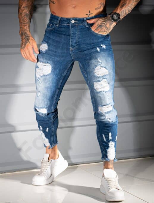 Ανδρικό τζιν παντελόνι Skinny με σκισίματα-μπλε-κωδ 4932-11