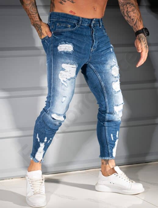 Ανδρικό τζιν παντελόνι Skinny με σκισίματα-μπλε-κωδ 4932-11