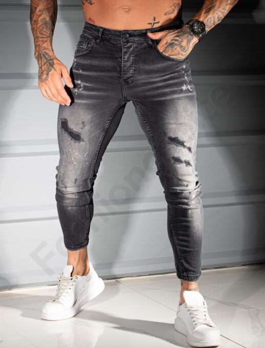 Ανδρικό τζιν παντελόνι Skinny με σκισίματα-γκρι-κωδ 4861-1