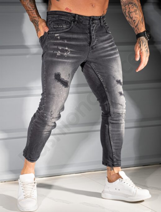 Ανδρικό τζιν παντελόνι Skinny με σκισίματα-γκρι-κωδ 4861-1