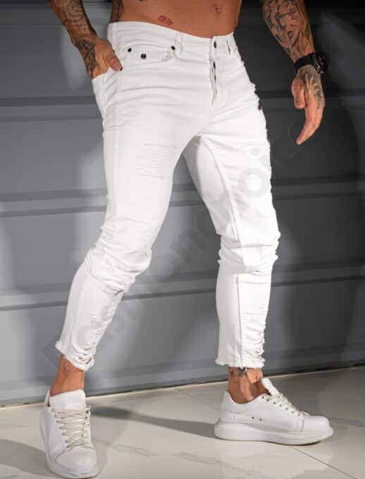 Ανδρικό τζιν παντελόνι Skinny με σκισίματα-λευκό-κωδ 4848-5
