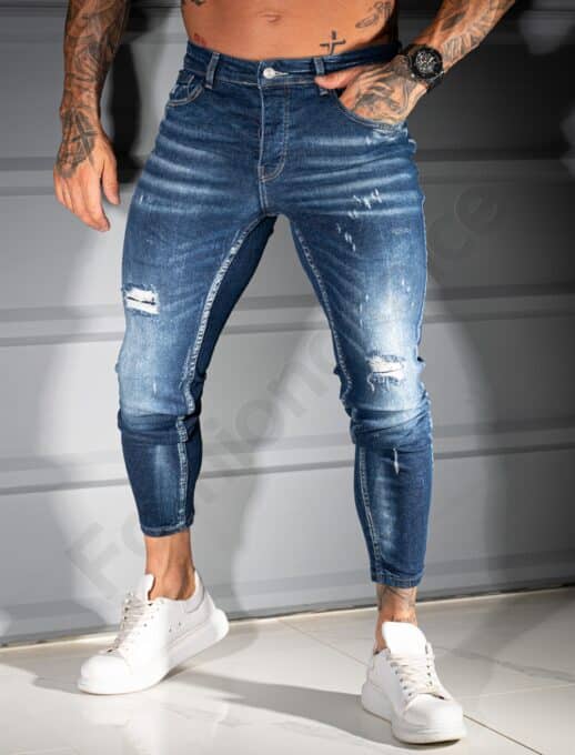 Ανδρικό τζιν παντελόνι Skinny με σκισίματα-μπλε-κωδ 4919