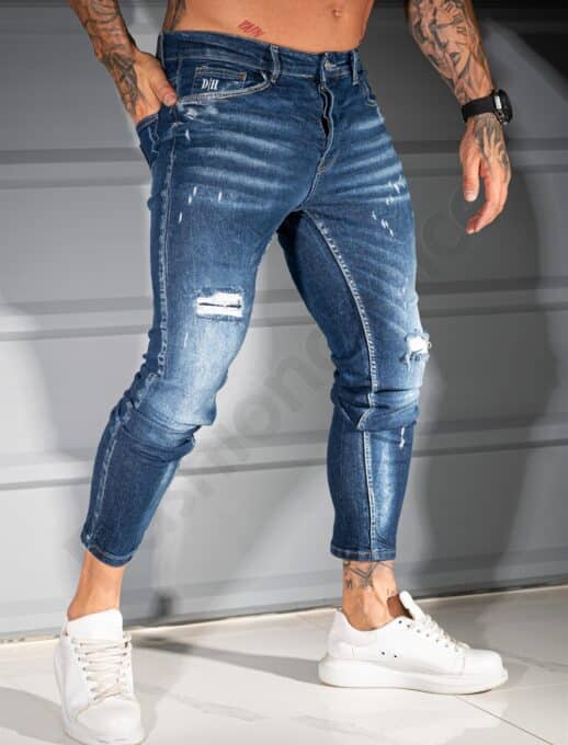Ανδρικό τζιν παντελόνι Skinny με σκισίματα-μπλε-κωδ 4919