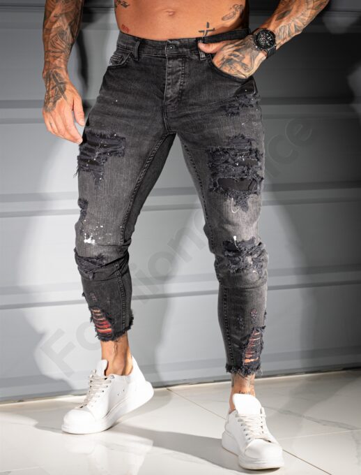 Ανδρικό τζιν παντελόνι Skinny με σκισίματα-μαύρο-κωδ 6267-5