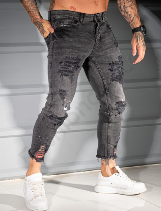 Ανδρικό τζιν παντελόνι Skinny με σκισίματα-μαύρο-κωδ 6267-5