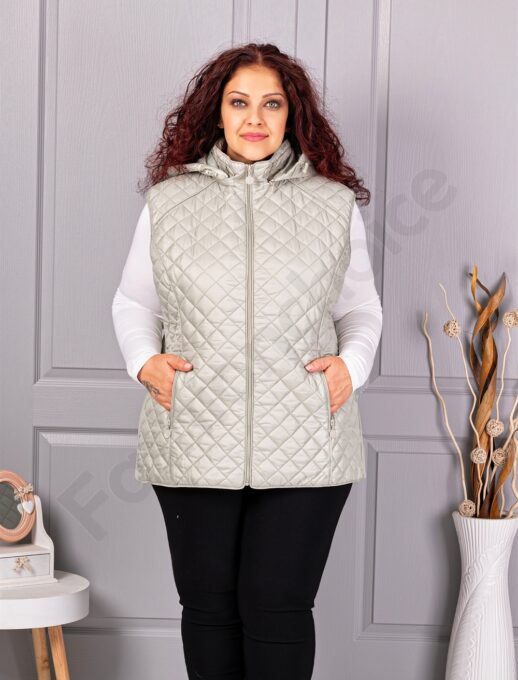 Plus size αμάνικο μπουφάν με κουκούλα-απαλό πράσινο-κωδ 5011-4