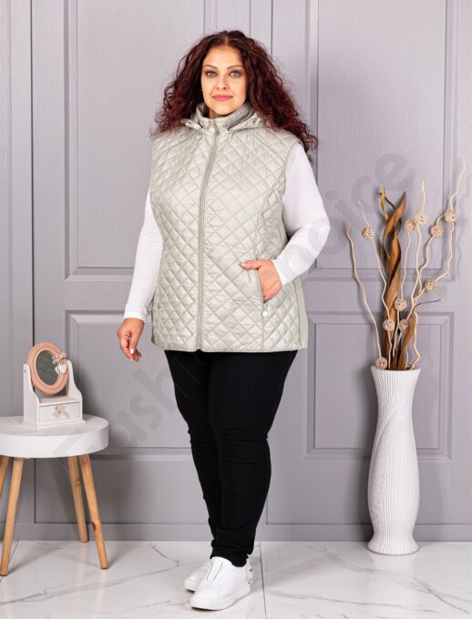 Plus size αμάνικο μπουφάν με κουκούλα-απαλό πράσινο-κωδ 5011-4