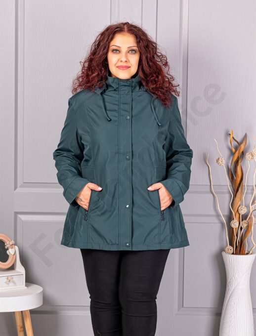 Plus size ελαφρύ μπουφάν με κουκούλα-πράσινο-κωδ 5726-1