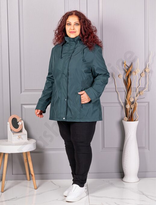 Plus size ελαφρύ μπουφάν με κουκούλα-πράσινο-κωδ 5726-1