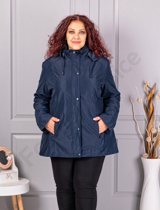 Plus size ελαφρύ μπουφάν με κουκούλα-μπλε σκούρο-κωδ 5726-2