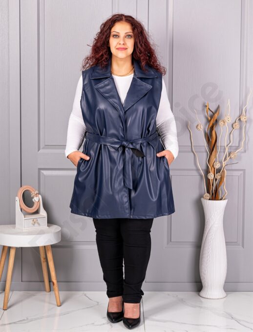 Plus size γιλέκο με όψη δέρματος-μπλε σκούρο-κωδ 52592-4