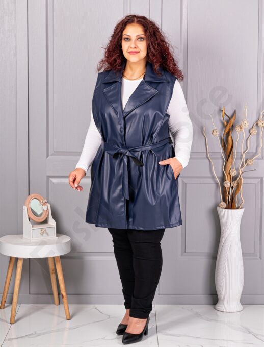Plus size γιλέκο με όψη δέρματος-μπλε σκούρο-κωδ 52592-4