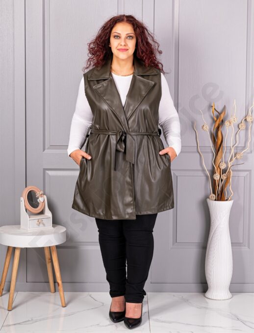 Plus size γιλέκο με όψη δέρματος-χακί-κωδ 52592-5
