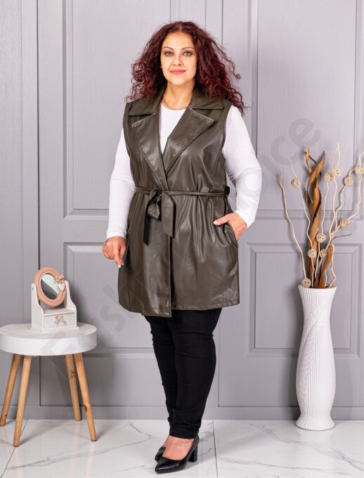 Plus size γιλέκο με όψη δέρματος-χακί-κωδ 52592-5