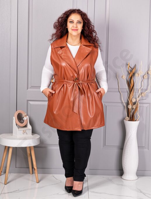 Plus size γιλέκο με όψη δέρματος-ταμπά-κωδ 52592-1