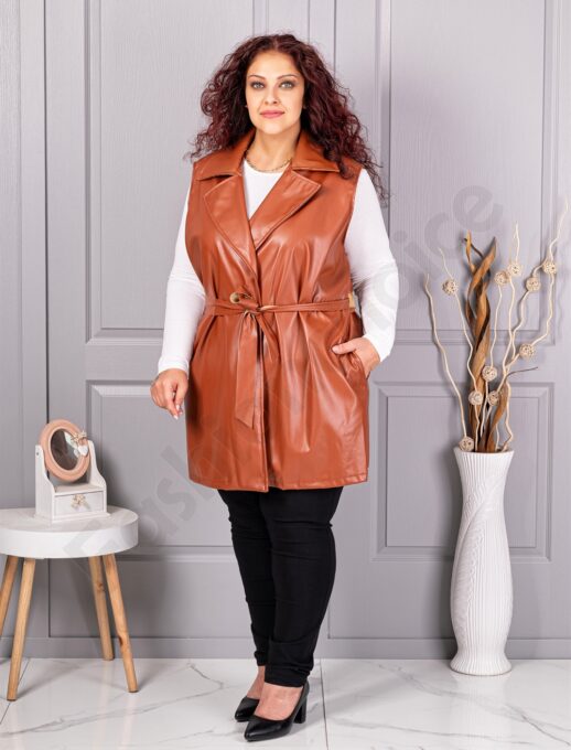 Plus size γιλέκο με όψη δέρματος-ταμπά-κωδ 52592-1