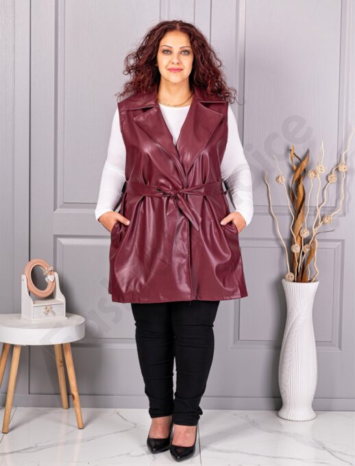 Plus size γιλέκο με όψη δέρματος-μπορντό-κωδ 52592-3