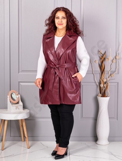 Plus size γιλέκο με όψη δέρματος-μπορντό-κωδ 52592-3