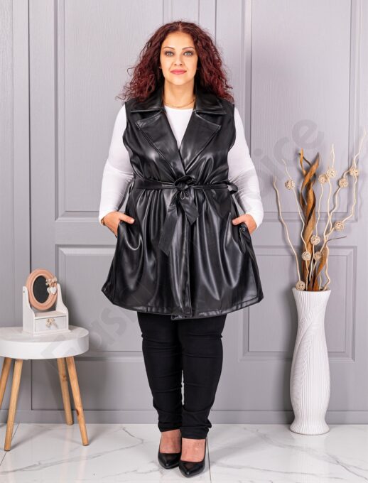 Plus size γιλέκο με όψη δέρματος-μαύρο-κωδ 52592