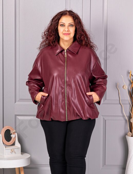 Plus size τζάκετ σε όψη δερματίνης-μπορντό-κωδ 5252-2