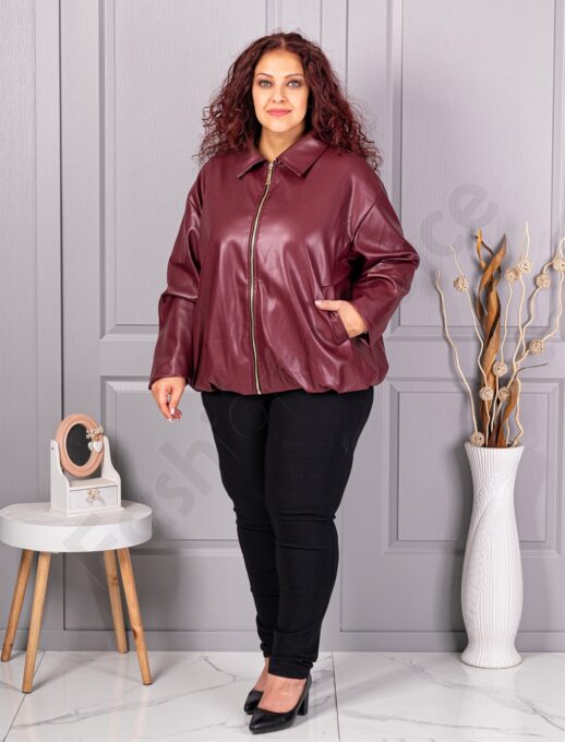 Plus size τζάκετ σε όψη δερματίνης-μπορντό-κωδ 5252-2