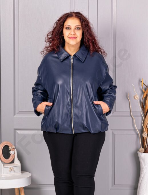 Plus size τζάκετ σε όψη δερματίνης-μπλε σκούρο-κωδ 5252-4
