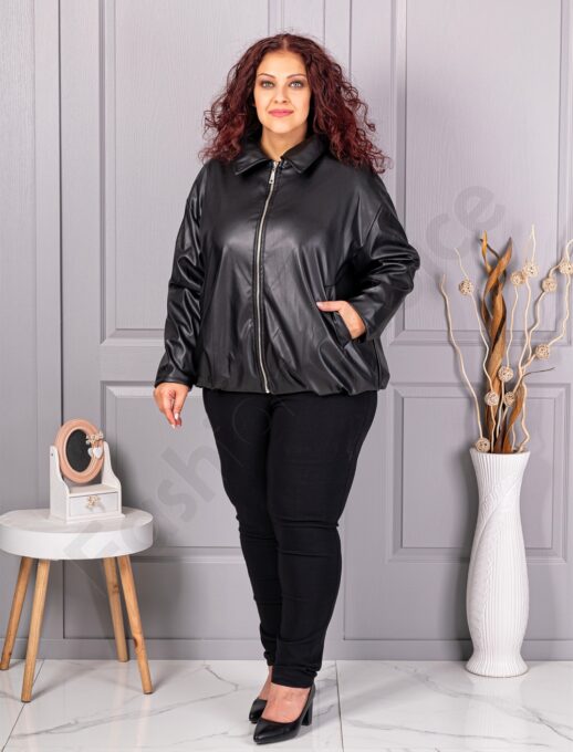 Plus size τζάκετ σε όψη δερματίνης-μαύρο-κωδ 5252