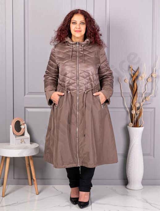Plus size καπιτονέ καμπαρντίνα-μόκα-κωδ 2967-3