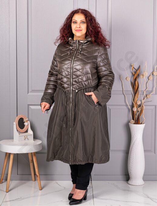 Plus size καπιτονέ καμπαρντίνα-χακί-κωδ 2967-2