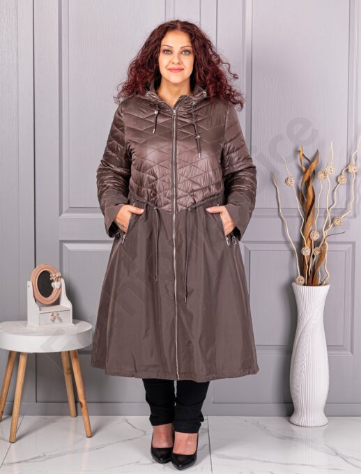 Plus size καπιτονέ καμπαρντίνα-καφέ-κωδ 2967-1