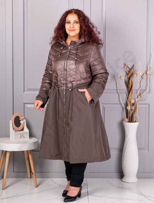 Plus size καπιτονέ καμπαρντίνα-καφέ-κωδ 2967-1