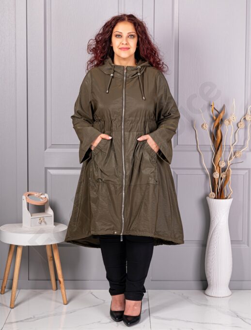 Plus size καμπαρντίνα από τεχνικό ύφασμα-χακί-κωδ 2509