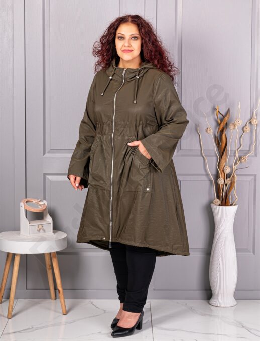 Plus size καμπαρντίνα από τεχνικό ύφασμα-χακί-κωδ 2509