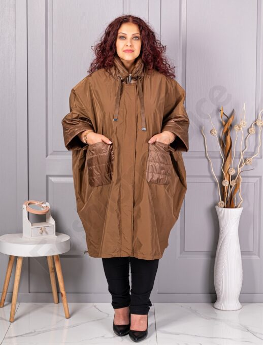 Plus size καμπαρντίνα από τεχνικό ύφασμα-καμηλό-κωδ 2558-1