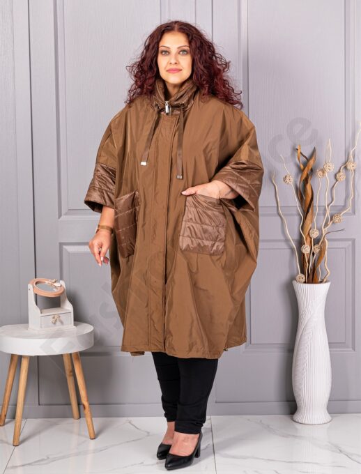 Plus size καμπαρντίνα από τεχνικό ύφασμα-καμηλό-κωδ 2558-1