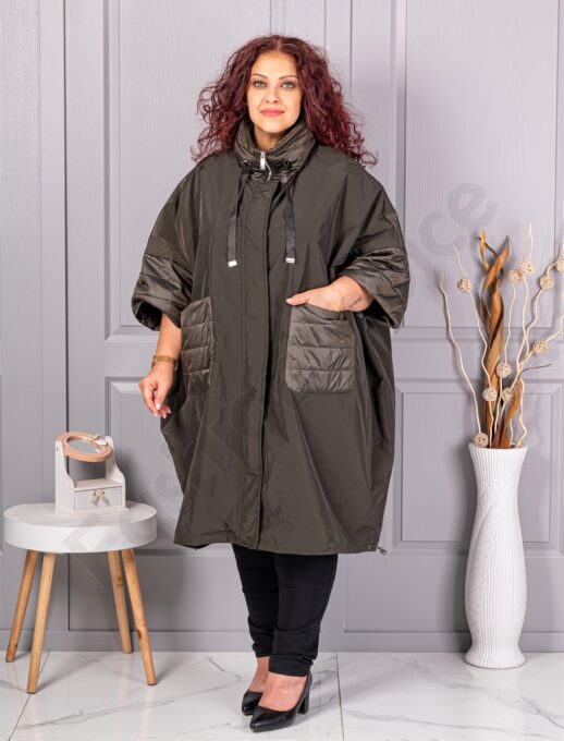 Plus size καμπαρντίνα από τεχνικό ύφασμα-χακί-κωδ 2558