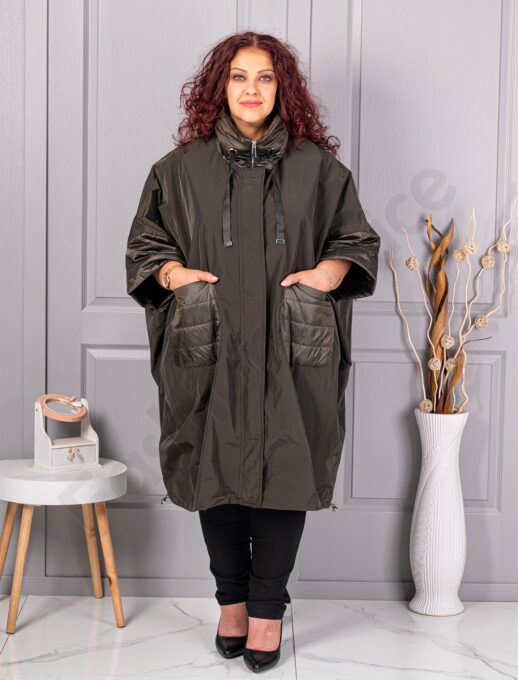 Plus size καμπαρντίνα από τεχνικό ύφασμα-χακί-κωδ 2558