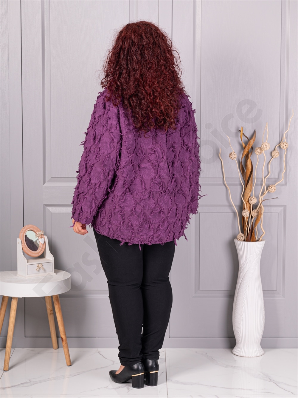 Plus size ζακέτα με ιδιαίτερη 3D υφή-μωβ-κωδ 92331-6