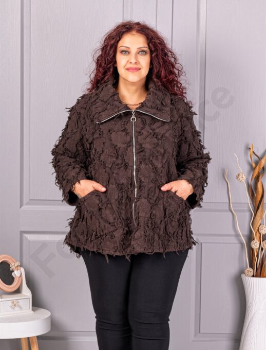 Plus size ζακέτα με ιδιαίτερη 3D υφή-καφέ-κωδ 92331-5