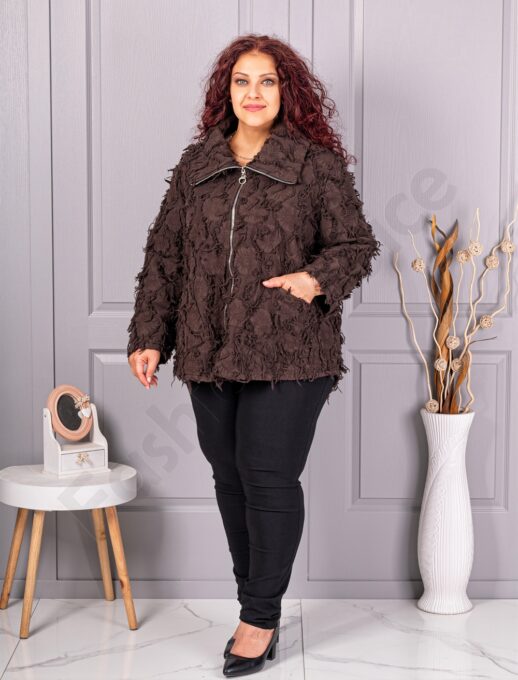 Plus size ζακέτα με ιδιαίτερη 3D υφή-καφέ-κωδ 92331-5