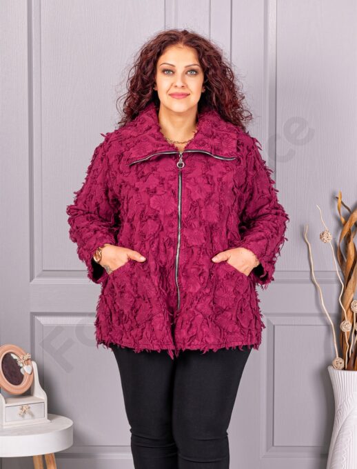 Plus size ζακέτα με ιδιαίτερη 3D υφή-μπορντό-κωδ 92331-4