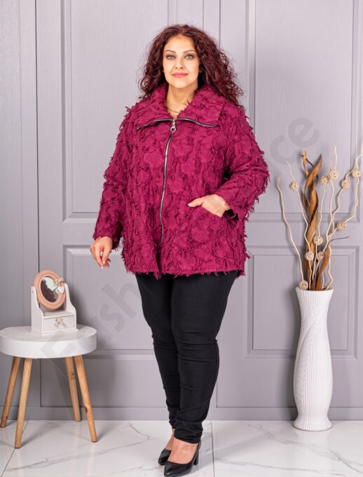 Plus size ζακέτα με ιδιαίτερη 3D υφή-μπορντό-κωδ 92331-4