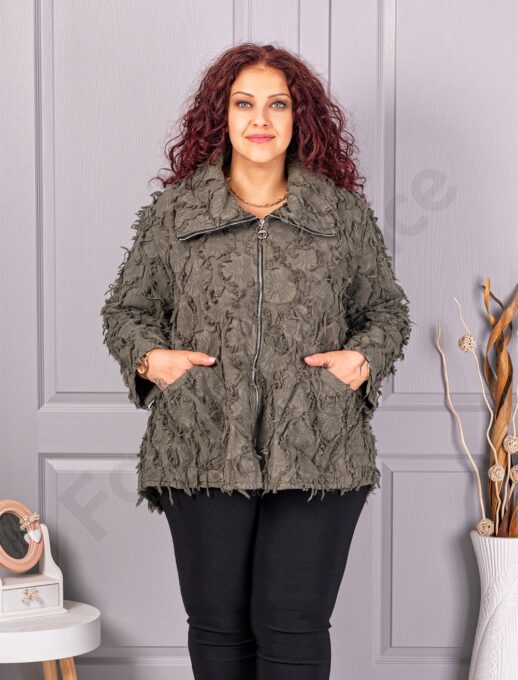 Plus size ζακέτα με ιδιαίτερη 3D υφή-χακί-κωδ 92331-3