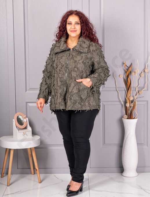 Plus size ζακέτα με ιδιαίτερη 3D υφή-χακί-κωδ 92331-3