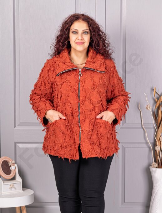Plus size ζακέτα με ιδιαίτερη 3D υφή-κεραμιδί-κωδ 92331-2