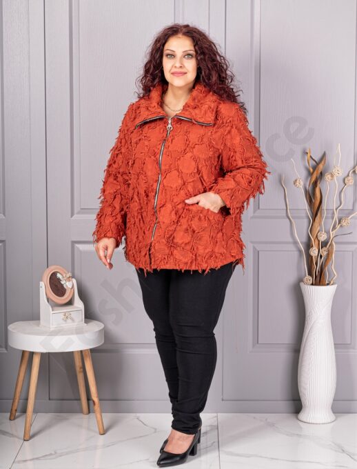 Plus size ζακέτα με ιδιαίτερη 3D υφή-κεραμιδί-κωδ 92331-2