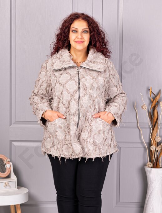 Plus size ζακέτα με ιδιαίτερη 3D υφή-εκρού-κωδ 92331-1