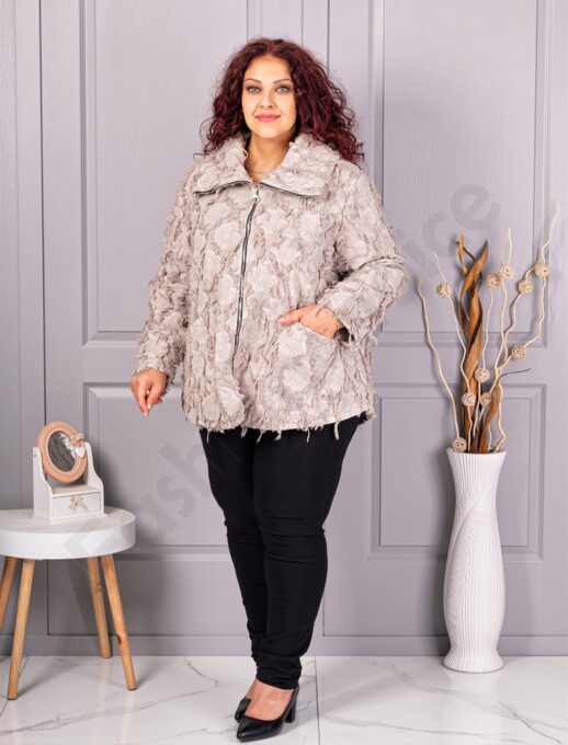 Plus size ζακέτα με ιδιαίτερη 3D υφή-εκρού-κωδ 92331-1