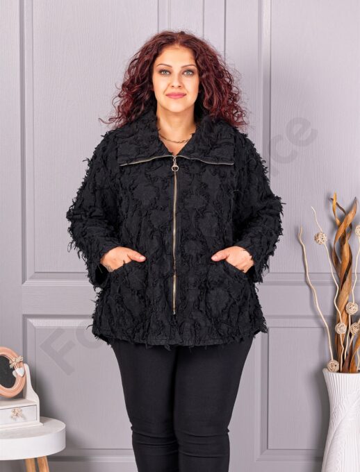 Plus size ζακέτα με τσαλακωμένη υφή-μαύρο-κωδ 92331